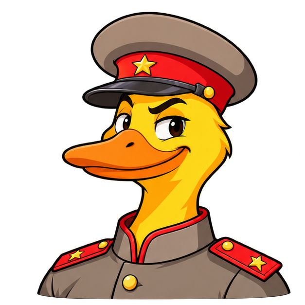 Pato amarelo de uniforme e boné, com expressão confiante